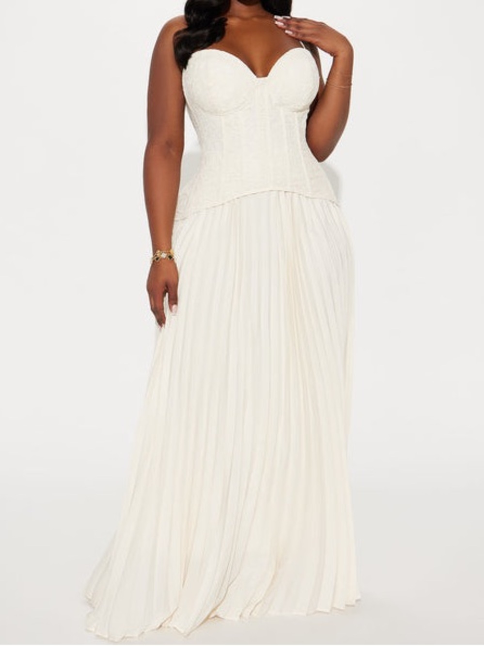 🆕 Fashion Nova Cream Bustier Pleated Maxi Dress
